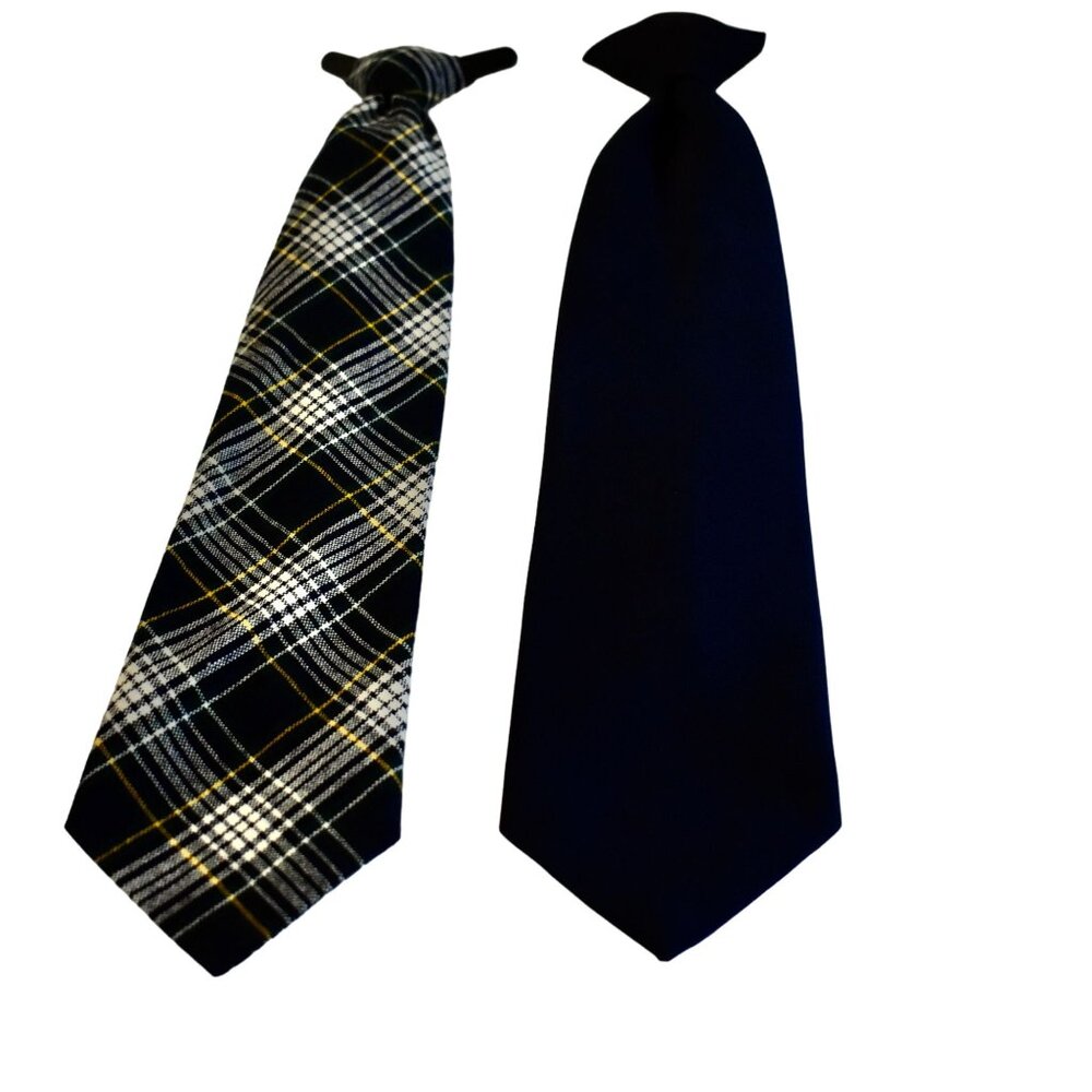 2 Vintage Men's Clip-on Ties Plaid and Navy Solid